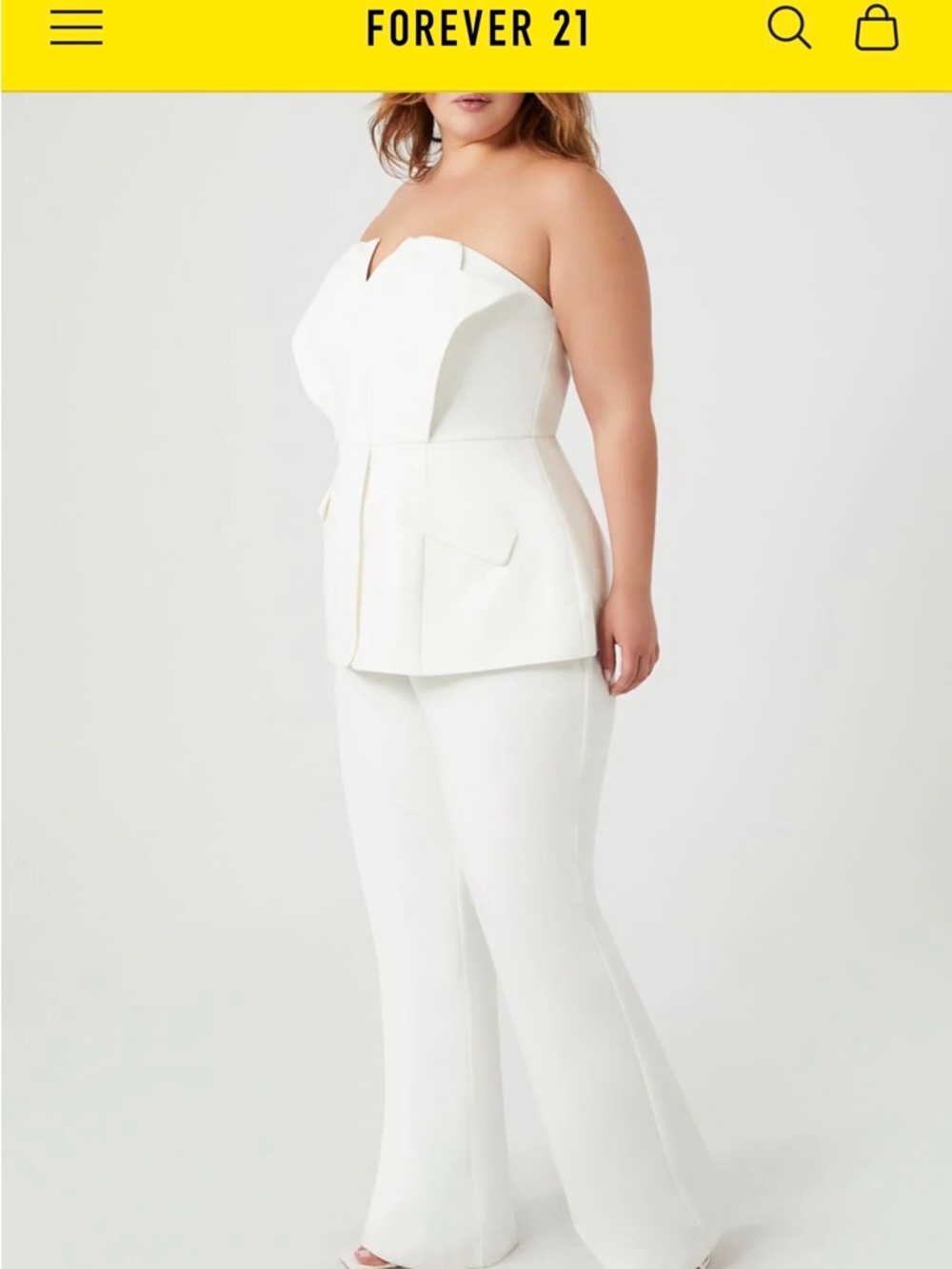 Forever 21 White Strapless Peplum Wide-Leg Jumpsuit